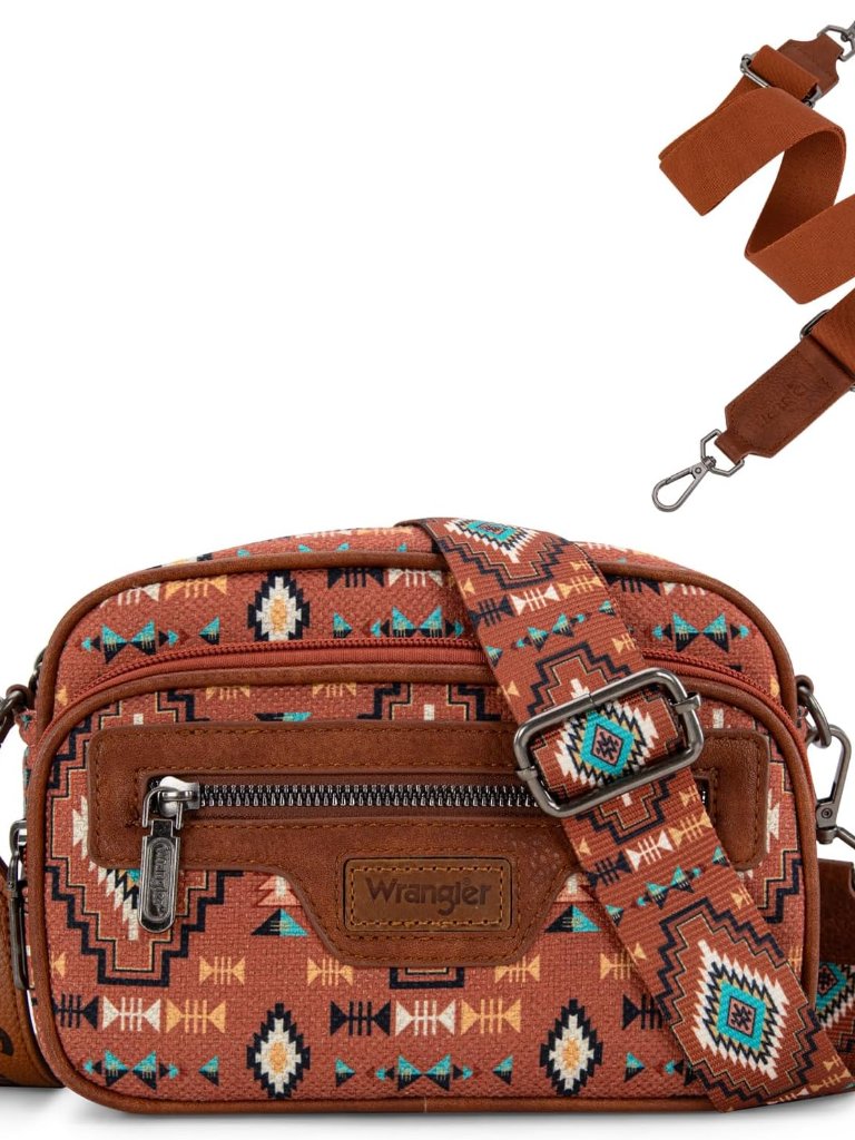 Wrangler Crossbody Bag For Women, Aztec Shoulder Bag Purse With Two Detachable S
